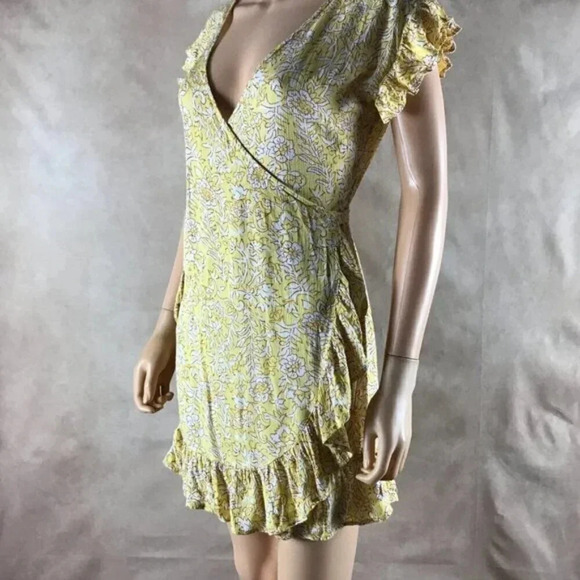 BILLABONG Yellow Floral Ruffled Wrap Dress SMALL - Picture 6 of 10